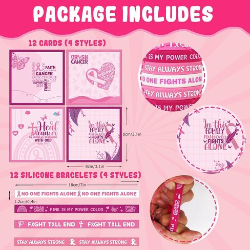 Fancy Land Pink Ribbon Pins Breast Cancer Bracelets Bulk Cards Temporary Tattoos Set for October Awareness Month Women Girl Charity Events Accessories Survivor Gifts 12Pack in Saudi Arabia