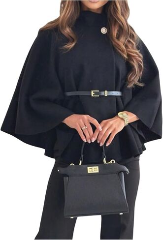 معطف قصير للسيدات من MakeMeChic برقبة وهمية وأكمام 3/4 مزود بحزام للعمل وسترة خارجية in Kuwait