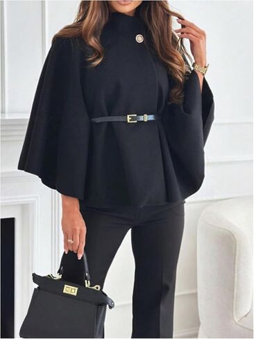 معطف قصير للسيدات من MakeMeChic برقبة وهمية وأكمام 3/4 مزود بحزام للعمل وسترة خارجية in Kuwait