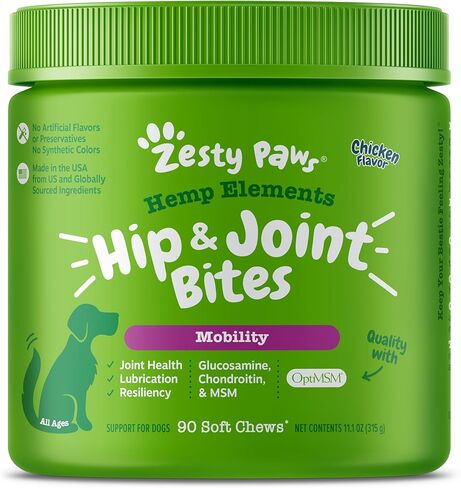 لدغات حركية بلح البحر zesty paws للكلاب - بلح البحر الأخضر النيوزيلندي مع الجلوكوزامين والغسلانوتين الخلفيين + أوميغا -3 الأحماض الدهنية - مكملات دعم الورك والمفاصل - مضغ ناعم - 90 عددًا in Kuwait