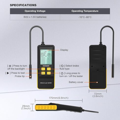 جهاز اختبار سائل الفرامل للسيارات، جهاز اختبار سائل الفرامل السريع لـ DOT3 DOT4 DOT5.1 مع خرطوم ملفوف 260 مم in Kuwait