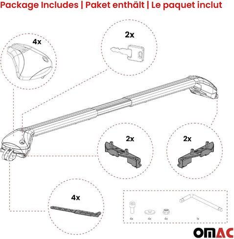 OMAC Roof Rack Cross Bars for Porsche Macan 2015-2025 Heavy Duty-Lockable 220Lbs Aluminium Silver 2Pcs fits Cargo Carriers Kayak Canoe Bike Snowboard in Saudi Arabia