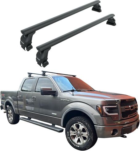 رف سقف TOROS F150 Truck Gen 12-13-14، قضبان متقاطعة من الألومنيوم، سعة 330 رطل، نوع السقف العادي، مضاد للسرقة (أسود، F150 12th 2009-14) in Kuwait