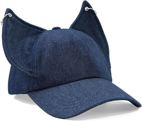 Fox Ears Hat with Metal Ring Cute Denim Baseball Cap Adjustable Ear Shape in Kuwait