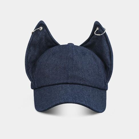 Fox Ears Hat with Metal Ring Cute Denim Baseball Cap Adjustable Ear Shape in Kuwait