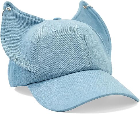 Fox Ears Hat with Metal Ring Cute Denim Baseball Cap Adjustable Ear Shape in Kuwait
