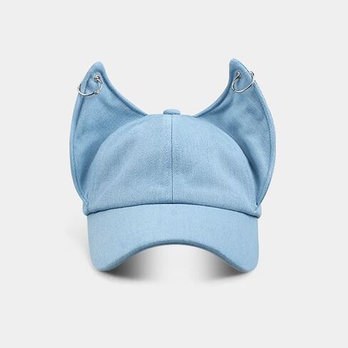 Fox Ears Hat with Metal Ring Cute Denim Baseball Cap Adjustable Ear Shape in Kuwait