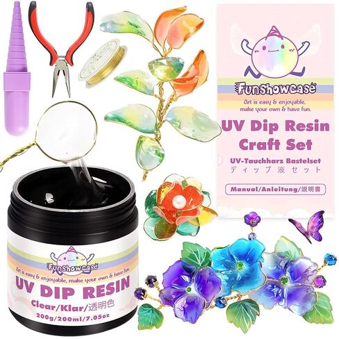 Funshowcase UV Dip Resin for Wire Flower ، DIY Wire Art Low Odor Mood Resins ، Resin-100ml ، 4mm (0.15inches) Roll Wire Copper 7m (22.9fts) ، حجم قضيب متعرج 5 مم-9 مم (0.19-0.35 بوصة) in Kuwait