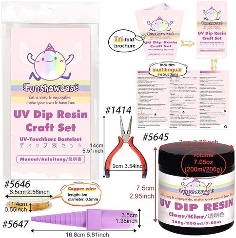 Funshowcase UV Dip Resin for Wire Flower ، DIY Wire Art Low Odor Mood Resins ، Resin-100ml ، 4mm (0.15inches) Roll Wire Copper 7m (22.9fts) ، حجم قضيب متعرج 5 مم-9 مم (0.19-0.35 بوصة) in Kuwait