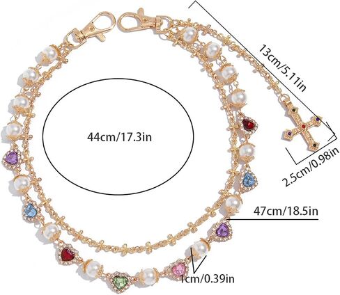 Multi-layered Rhinestone Pearl Layered Chain Belts Pants Keychains for Men Women Crystal Heart Waist Key Wallet Jeans Hip-hop Pants Cross pendant Waist Chains Jewelry in Saudi Arabia