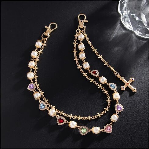 Multi-layered Rhinestone Pearl Layered Chain Belts Pants Keychains for Men Women Crystal Heart Waist Key Wallet Jeans Hip-hop Pants Cross pendant Waist Chains Jewelry in Saudi Arabia
