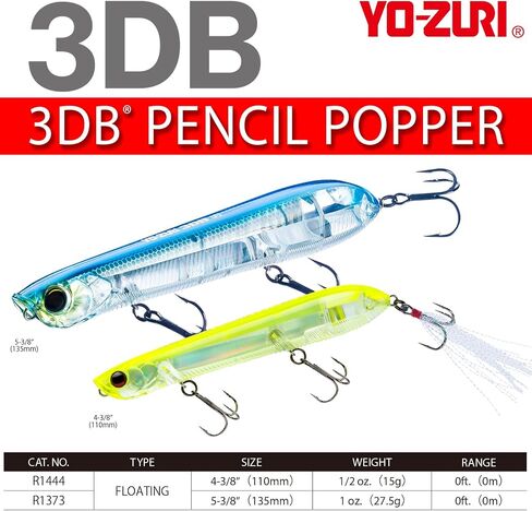 Yo-Zuri 3DB Pencil Popper, Floating, 5-3/8 Inch, 135mm, Gizzard Shad in Kuwait