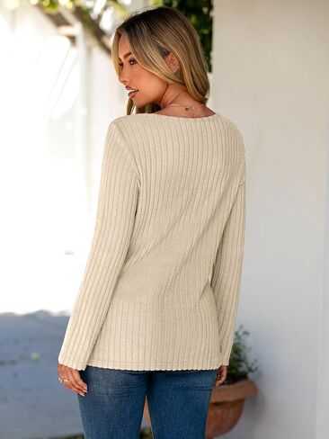 Glamaker Women's Fall Long Sleeve V Neck Tunic Tops Lightweight Button Casual Soft Loose Blouse Sweatshirts in Saudi Arabia
