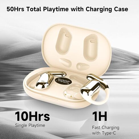 Open Ear Bluetooth 5.4 Headphones, Wireless Earbuds Sport Over Earphones Built-in Mic with Ear Hooks 50H Playtime Ear Buds LED Display Charging Case, Waterproof Design for Running Fitness, Black 1 in Kuwait