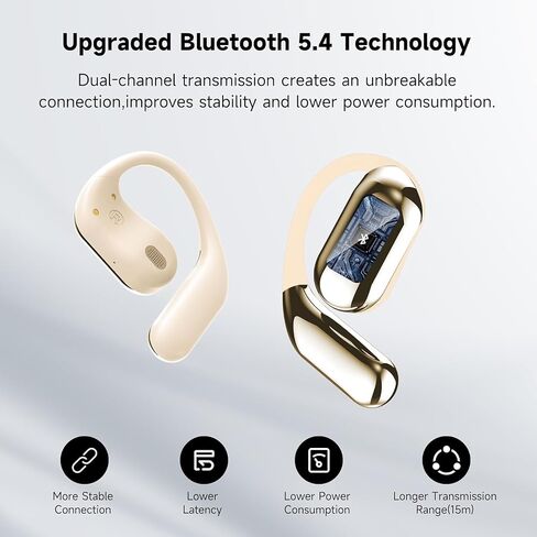 Open Ear Bluetooth 5.4 Headphones, Wireless Earbuds Sport Over Earphones Built-in Mic with Ear Hooks 50H Playtime Ear Buds LED Display Charging Case, Waterproof Design for Running Fitness, Black 1 in Kuwait