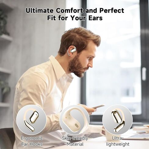 Open Ear Bluetooth 5.4 Headphones, Wireless Earbuds Sport Over Earphones Built-in Mic with Ear Hooks 50H Playtime Ear Buds LED Display Charging Case, Waterproof Design for Running Fitness, Black 1 in Kuwait