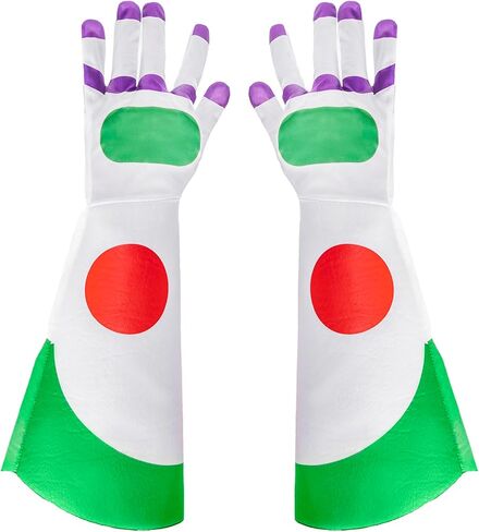 Adult Cosplay Long Gloves with Anime Design White with Purple Red and Green Pattern Robot Design Gloves in Saudi Arabia