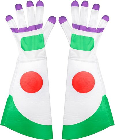 Adult Cosplay Long Gloves with Anime Design White with Purple Red and Green Pattern Robot Design Gloves in Saudi Arabia
