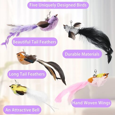 Soarer 4-in-1 Interactive Cat Feather Toys,12Pcs Durable Fishing Pole Cat Feather Toy Replacements,Enhanced Suction Cup Cat Wand Toy,2 Types Door Hanging Cat String Toy for Indoor Kitten Cats in Kuwait