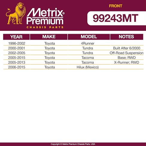 أجزاء هيكل Metrix Premium - قطعتان من وصلة تثبيت قضيب التأرجح الأمامي تناسب 96-02 Toyota 4Runner، 00-06 Tundra، 05-15 Tacoma RWD، 06-15 Hilux (المكسيك)، استبدال K90681، صنع في أوروبا in Saudi Arabia