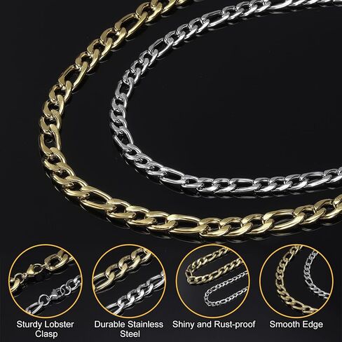 HARFINGTON Mens Chains Necklaces Length Stainless Steel Link Chain Necklace Accessories for Men Women Jewelry Gifts in Saudi Arabia