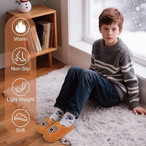Boys Ball Sports Slippers, Soft Curly Plush House Shoes, Non-Slip Indoor Sports Fans Slipper, Cozy Warm Gift for Kids in Saudi Arabia