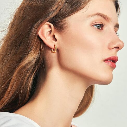 Gold Hoop Earrings 14K Gold Earrings for Women Hoop Earring for Women Earring Hoops Trendy Sleek Clean Lines and Three-Dimensional Design Hoops Earring for Womens 18mm in Saudi Arabia