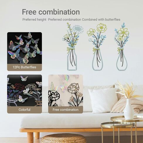 3Pcs Metal Flower Wall Art - Rustic Farmhouse Decor Minimalist Flower Wall Decors for Living Room Bedroom Bathroom Dining Room Hallway -Housewarming Gift (Brown) in Saudi Arabia