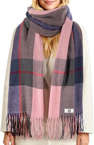 وشاح نسائي شتوي طويل مربعات دافئ، ريفي، فضفاض مناسب للشتاء والخريف بطانية شال هدية in Kuwait