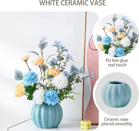Artificial Flowers, Fake Flowers in Vase, Silk Flowers with Ceramic Vase, Faux Flowers Arrangement for Homes, Restaurants Decoration Dining Table Centerpiece Decor (Blue) in Saudi Arabia
