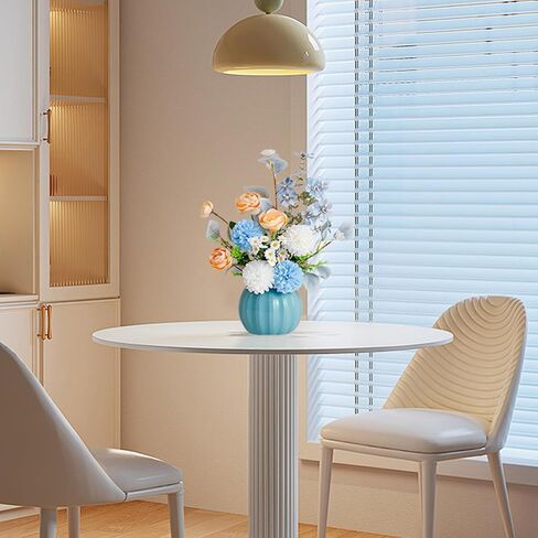 Artificial Flowers, Fake Flowers in Vase, Silk Flowers with Ceramic Vase, Faux Flowers Arrangement for Homes, Restaurants Decoration Dining Table Centerpiece Decor (Blue) in Saudi Arabia