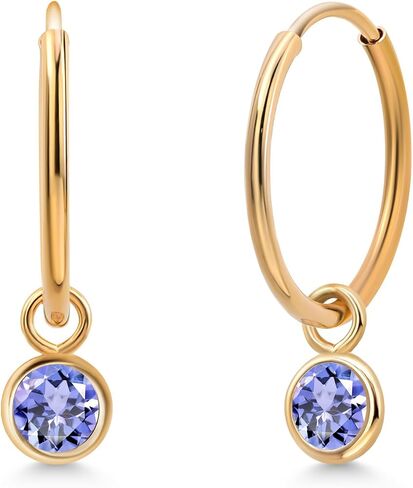 Gem Stone King 14K Yellow Gold White Zirconia Dangle Drop Endless Hoop Huggie Small Earrings For Women (0.50 Cttw, 20MM Length, Gemstone, Round 4MM) in Saudi Arabia