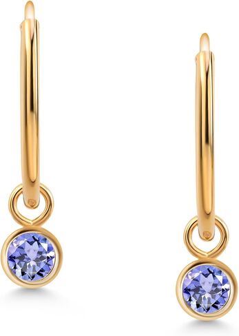 Gem Stone King 14K Yellow Gold White Zirconia Dangle Drop Endless Hoop Huggie Small Earrings For Women (0.50 Cttw, 20MM Length, Gemstone, Round 4MM) in Saudi Arabia