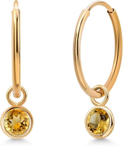 Gem Stone King 14K Yellow Gold White Zirconia Dangle Drop Endless Hoop Huggie Small Earrings For Women (0.50 Cttw, 20MM Length, Gemstone, Round 4MM) in Saudi Arabia