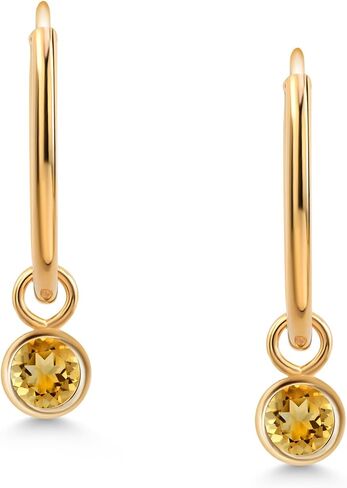 Gem Stone King 14K Yellow Gold White Zirconia Dangle Drop Endless Hoop Huggie Small Earrings For Women (0.50 Cttw, 20MM Length, Gemstone, Round 4MM) in Saudi Arabia