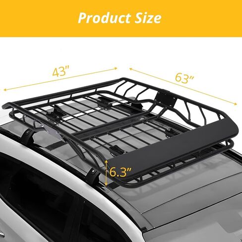 Anti-Rust Rooftop Cargo Basket - 63" x 43" x 6.3", 300 Lbs Capacity Black Roof Rack Carrier for Suvs, Cars, and Trucks in Saudi Arabia