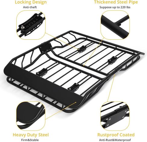 Anti-Rust Rooftop Cargo Basket - 63" x 43" x 6.3", 300 Lbs Capacity Black Roof Rack Carrier for Suvs, Cars, and Trucks in Saudi Arabia