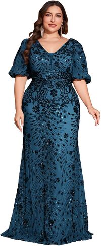Plus Size Short Sleeves Womens Sequin Evening Dress Formal Gowns Evening Glitter Mermaid Wedding Guest Dresses in Saudi Arabia