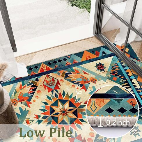 Entryway Rug 2x3 Area Rug Boho Black Red Carpet Non Slip Low Pile Machine Washable Small Rugs for Kitchen Bathroom Bedroom Bedside Indoor Door Mat in Saudi Arabia