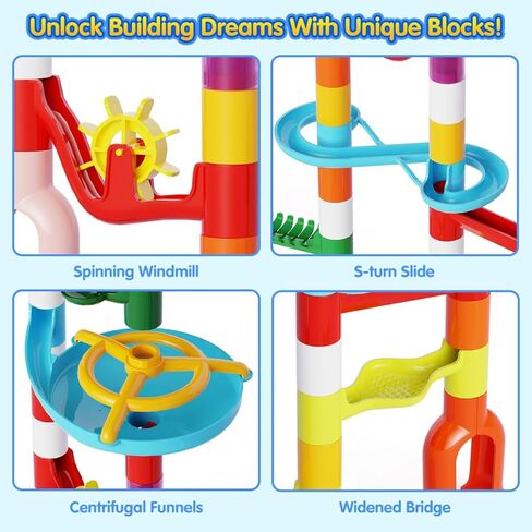 Marble Run, 109 Pcs Marble Maze Building Blocks Toy Set for Kids, Marble Race Track Tower Game & STEM Learning Toys Christmas Birthday Gift for Boys Girls Aged 3-12 in Kuwait