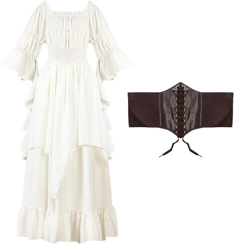 Renaissance Victorian Dress for Women, Medieval Gothic Costume Witch Pirate Chemise Long Sleeve Dress in Saudi Arabia