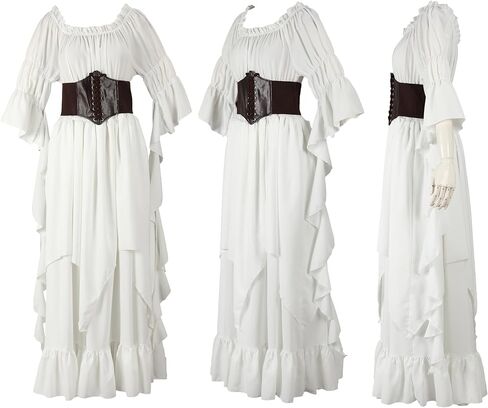 Renaissance Victorian Dress for Women, Medieval Gothic Costume Witch Pirate Chemise Long Sleeve Dress in Saudi Arabia
