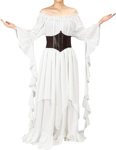 Renaissance Victorian Dress for Women, Medieval Gothic Costume Witch Pirate Chemise Long Sleeve Dress in Saudi Arabia