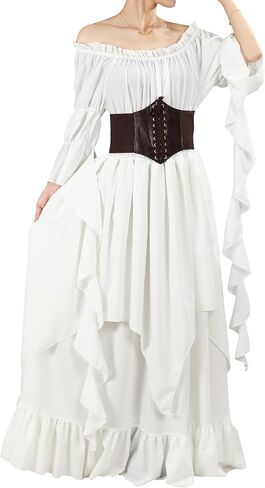 Renaissance Victorian Dress for Women, Medieval Gothic Costume Witch Pirate Chemise Long Sleeve Dress in Saudi Arabia