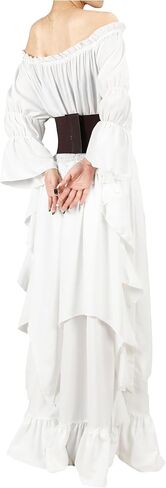 Renaissance Victorian Dress for Women, Medieval Gothic Costume Witch Pirate Chemise Long Sleeve Dress in Saudi Arabia