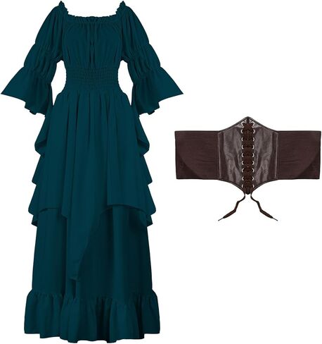 Renaissance Victorian Dress for Women, Medieval Gothic Costume Witch Pirate Chemise Long Sleeve Dress in Saudi Arabia