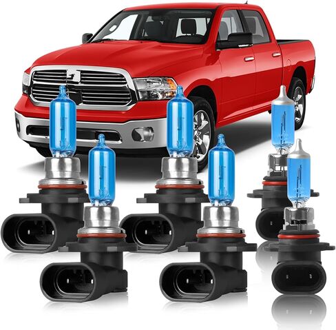 OQSNCV مناسب لـ DODGE RAM 1500 2500 3500 (مع جهاز عرض) (2013 2014 2015) لمبات الهالوجين الأمامية، 9005 شعاع عالٍ + 9012 شعاع منخفض + 9145 مجموعة مصابيح بديلة للمصابيح الأمامية لمصابيح الضباب، حزمة من 6 in Kuwait