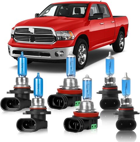OQSNCV مناسب لـ DODGE RAM 1500 2500 3500 (مع جهاز عرض) (2013 2014 2015) لمبات الهالوجين الأمامية، 9005 شعاع عالٍ + 9012 شعاع منخفض + 9145 مجموعة مصابيح بديلة للمصابيح الأمامية لمصابيح الضباب، حزمة من 6 in Kuwait