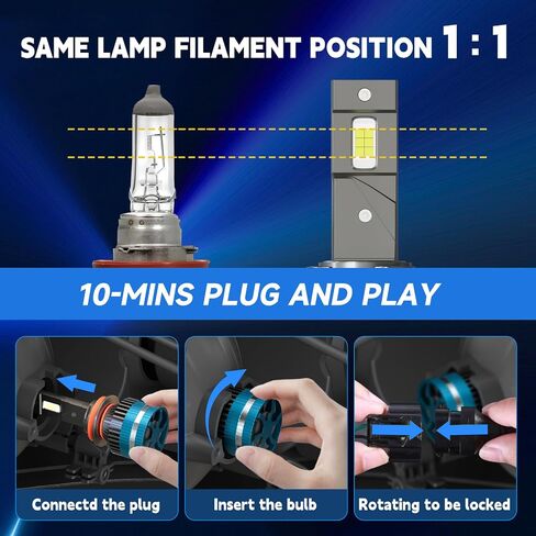 H11 Bulb, 1000% Brightness 6500K H8 H9 Bulbs 1:1 Mini Size,30000LM H16 Fog Bulb Plug and Play, 10Year Extended Lifespan, Pack of 2 in Saudi Arabia