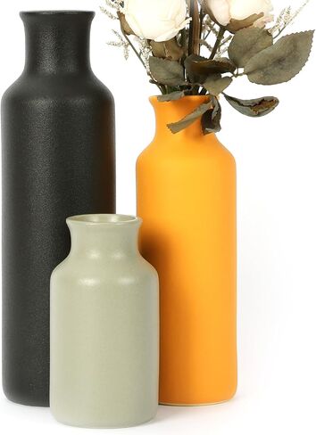Ceramic Vases Set of 3, Farmhouse Decor Flower Vase for Centerpiece Table Decorations, Boho Decor Vases, Rustic vase in Various Sizes for Living Room,Fireplace, Shelves in Saudi Arabia